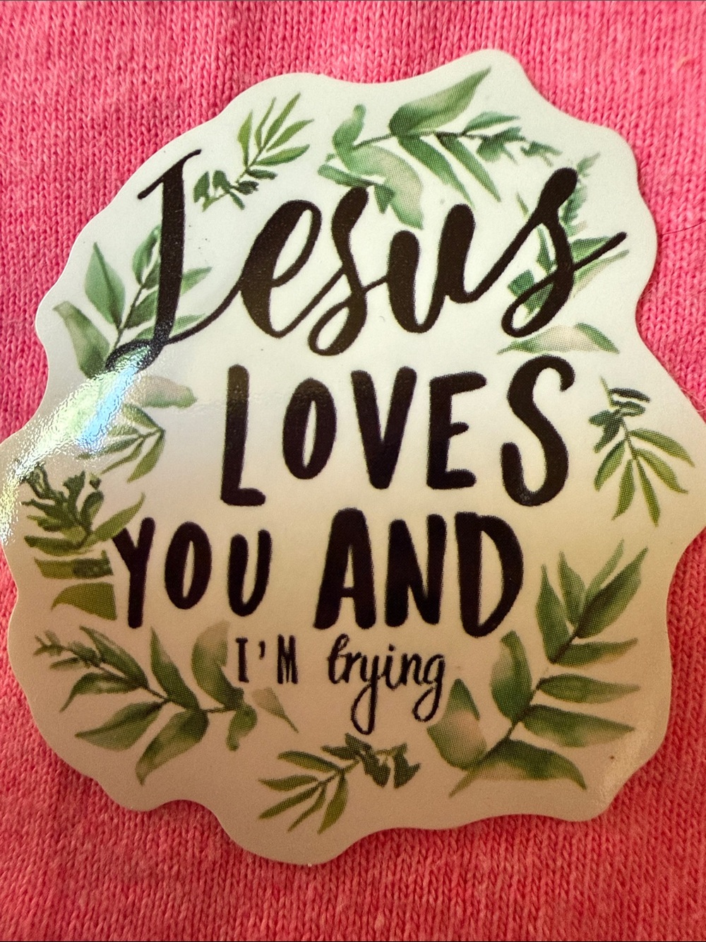 Jesus Loves You And I’m Trying Funny Christian Shiny Vinyl Sticker!